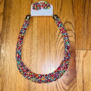 Multicolored beaded necklace with matching earring
